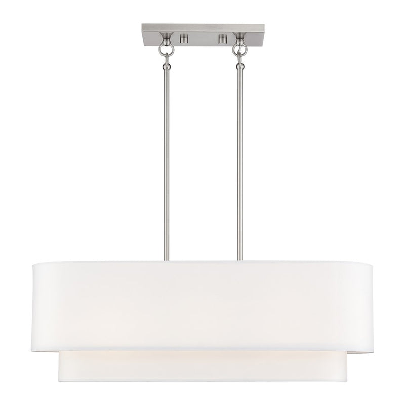 Livex Manorwood 3Lt Med. Linear Chandelier, Nickel/White/White Fabric