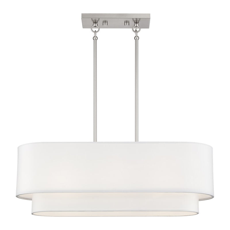 Livex Manorwood 3Lt Med. Linear Chandelier, Nickel/White/White Fabric