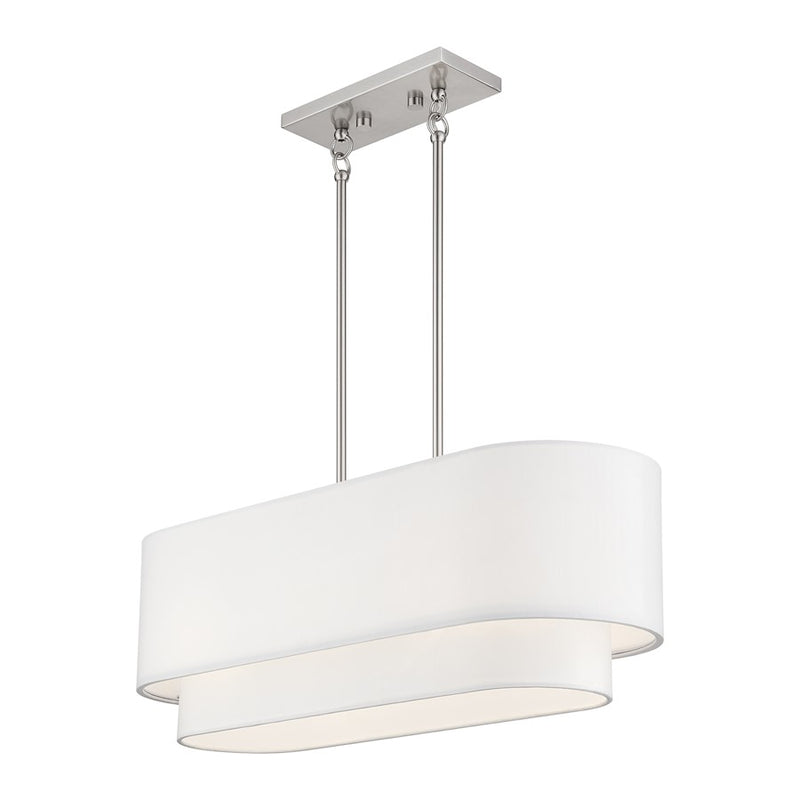 Livex Manorwood 3Lt Med. Linear Chandelier, Nickel/White/White Fabric