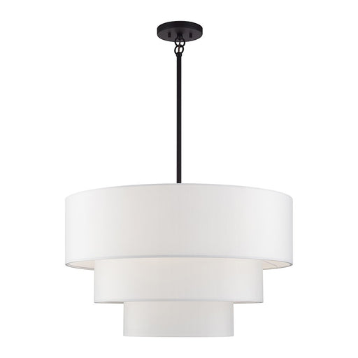 Livex Manorwood 5Lt Med. Pendant Chandelier, Bronze/White/White - 41087-07