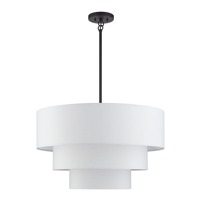 Livex Manorwood 5Lt Med. Pendant Chandelier, Bronze/White/White