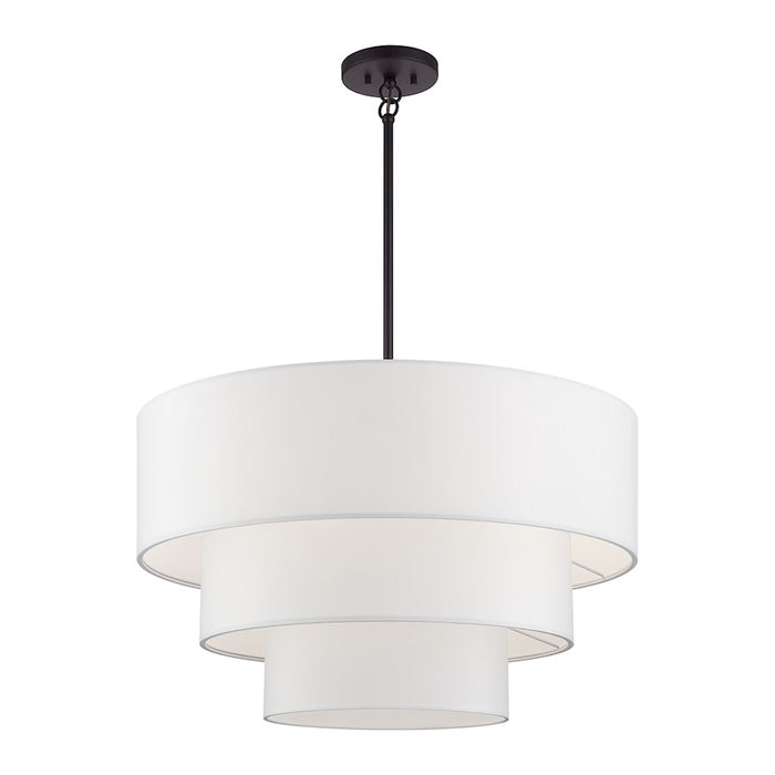 Livex Manorwood 5Lt Med. Pendant Chandelier, Bronze/White/White