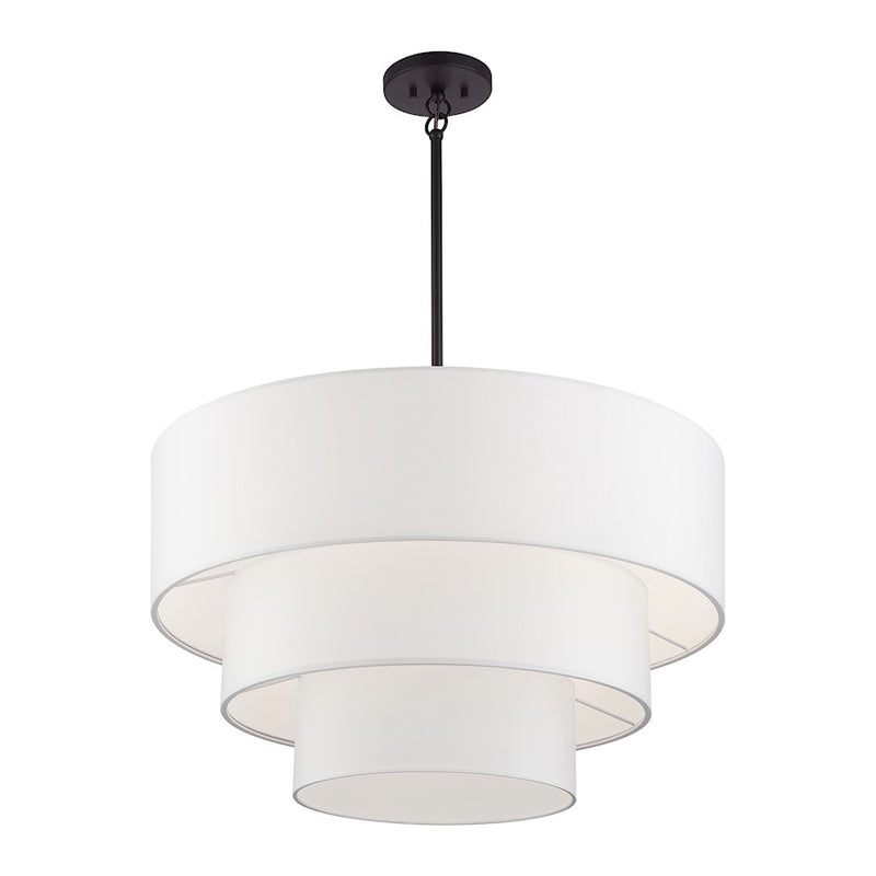 Livex Manorwood 5Lt Med. Pendant Chandelier, Bronze/White/White