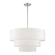 Livex Manorwood 5Lt Med. Pendant Chandelier, Nickel/White/White - 41087-91