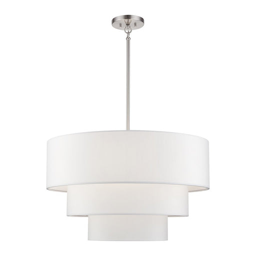 Livex Manorwood 5Lt Med. Pendant Chandelier, Nickel/White/White - 41087-91