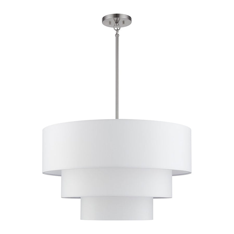 Livex Manorwood 5Lt Med. Pendant Chandelier, Nickel/White/White