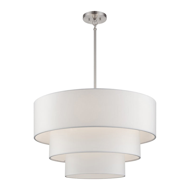 Livex Manorwood 5Lt Med. Pendant Chandelier, Nickel/White/White