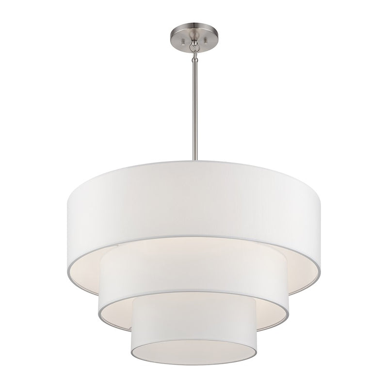 Livex Manorwood 5Lt Med. Pendant Chandelier, Nickel/White/White