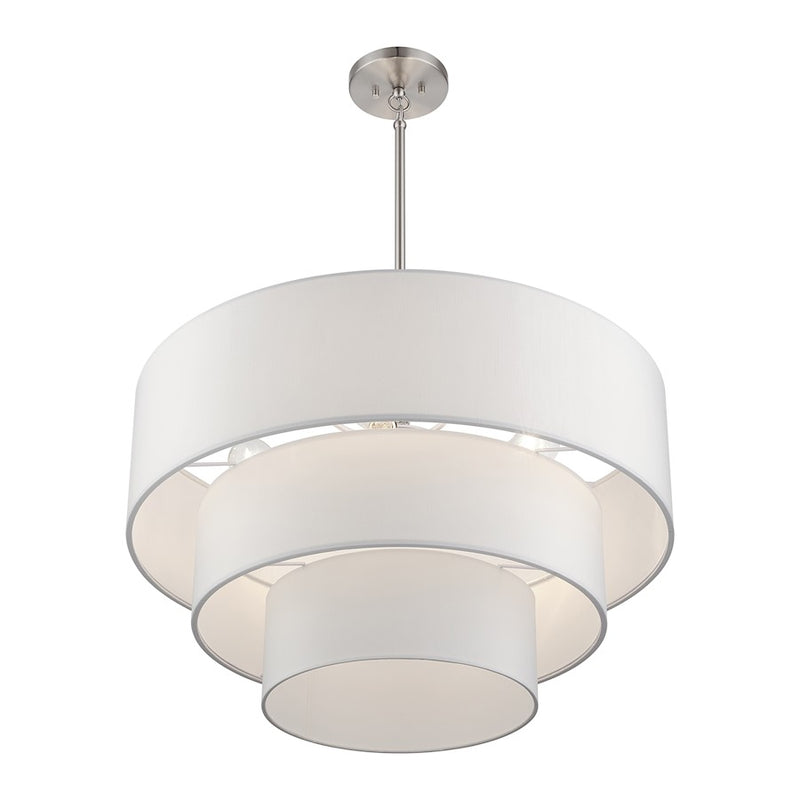 Livex Manorwood 5Lt Med. Pendant Chandelier, Nickel/White/White