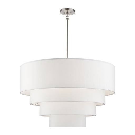 Livex Manorwood 8Lt Large Pendant Chandelier, Nickel/White/White - 41088-91