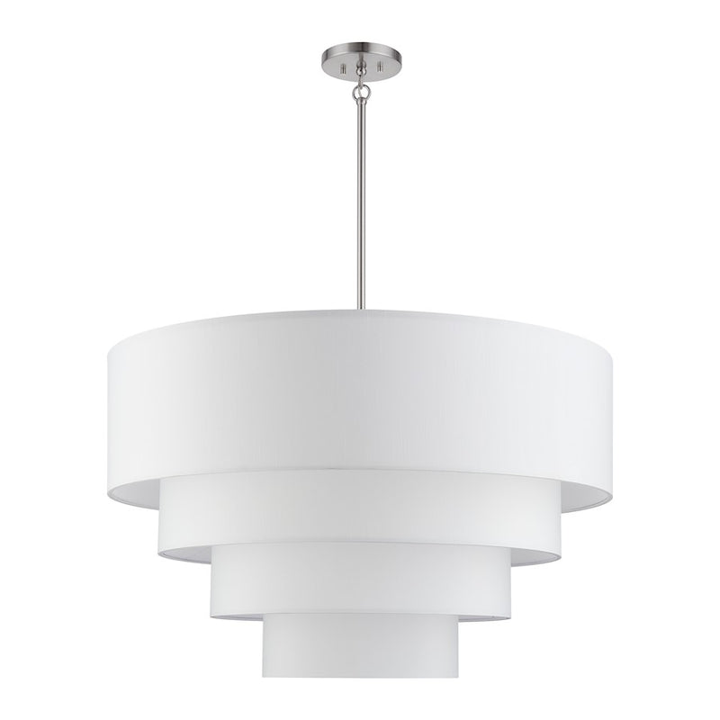 Livex Manorwood 8Lt Large Pendant Chandelier, Nickel/White/White