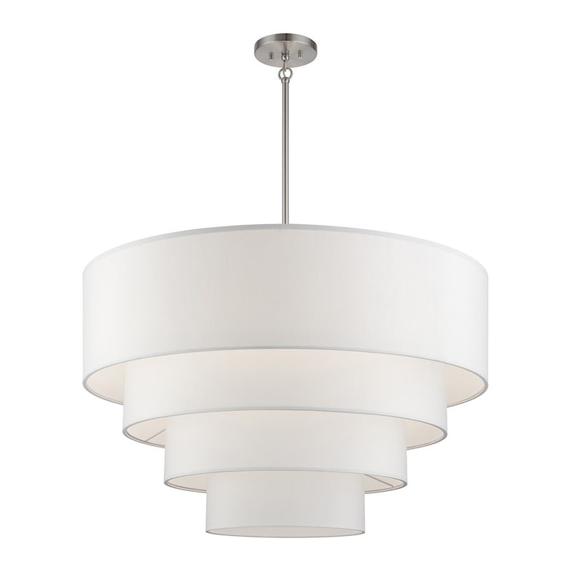 Livex Manorwood 8Lt Large Pendant Chandelier, Nickel/White/White