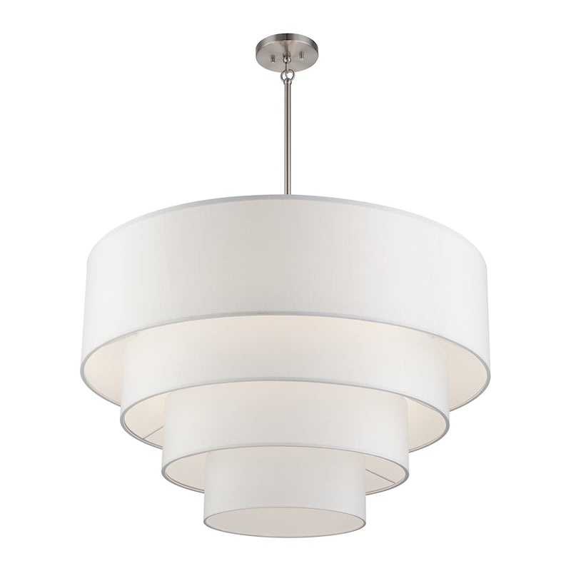 Livex Manorwood 8Lt Large Pendant Chandelier, Nickel/White/White