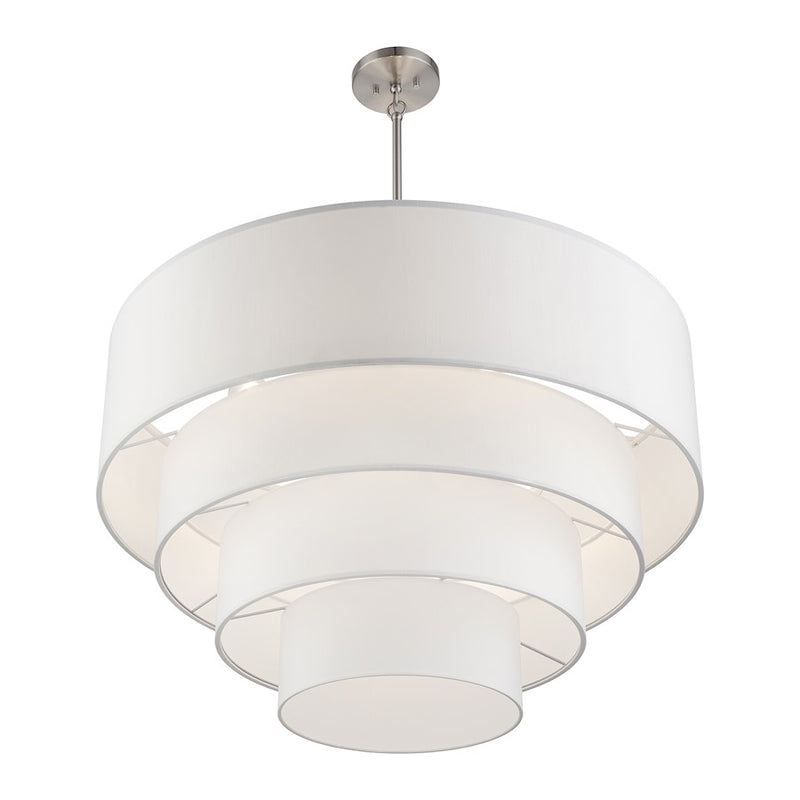Livex Manorwood 8Lt Large Pendant Chandelier, Nickel/White/White