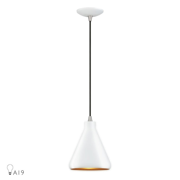 Livex Geneva 1Lt Mini Pendant, White/Nickel/White Aluminum/Gold - 41177-03