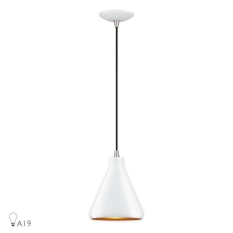 Livex Geneva 1Lt Mini Pendant, White/Nickel/White Aluminum/Gold - 41177-03