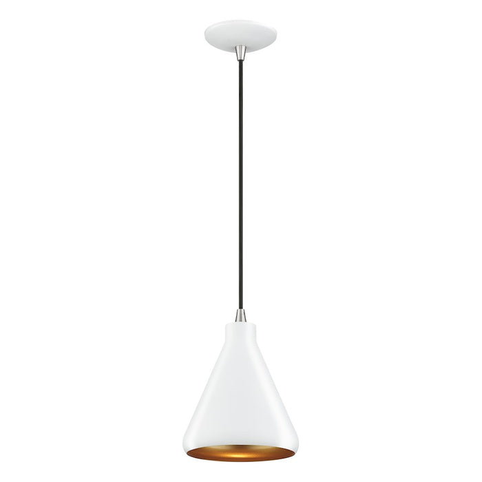 Livex Geneva 1Lt Mini Pendant, White/Nickel/White Aluminum/Gold