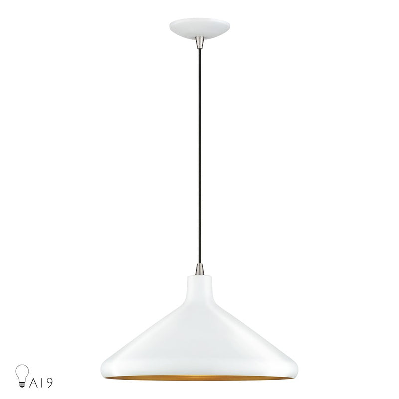 Livex Geneva 1Lt Pendant, White/Nickel/White Aluminum/Gold - 41179-03