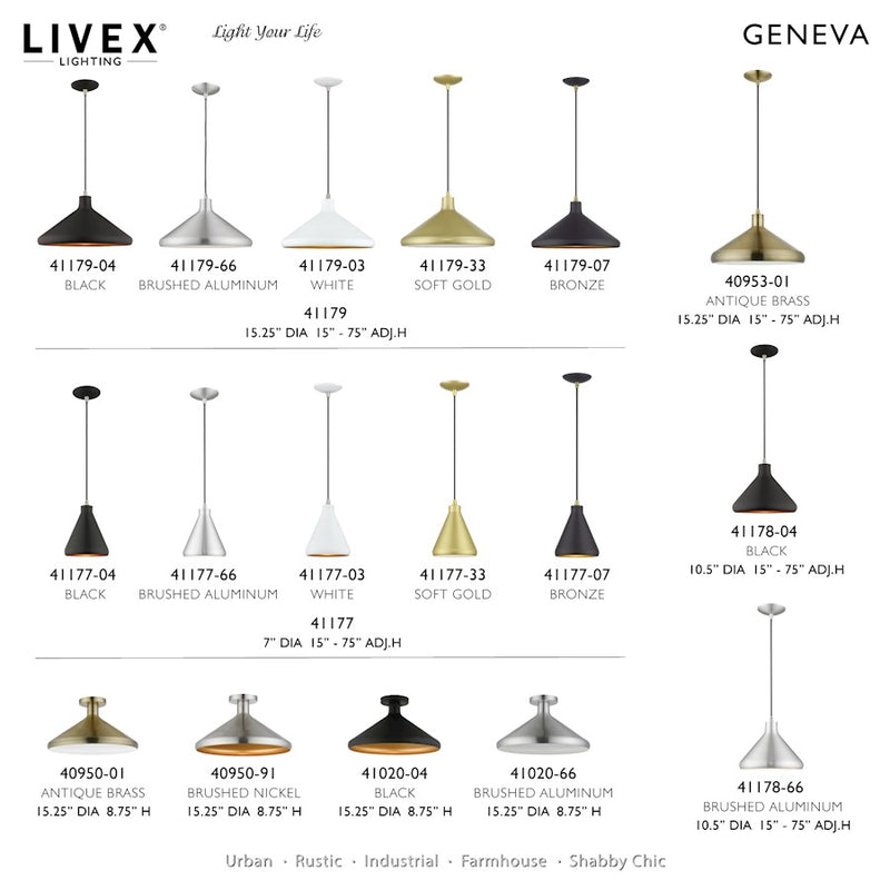 Livex Geneva 1Lt Pendant, Gold/Brass/Gold Aluminum/White