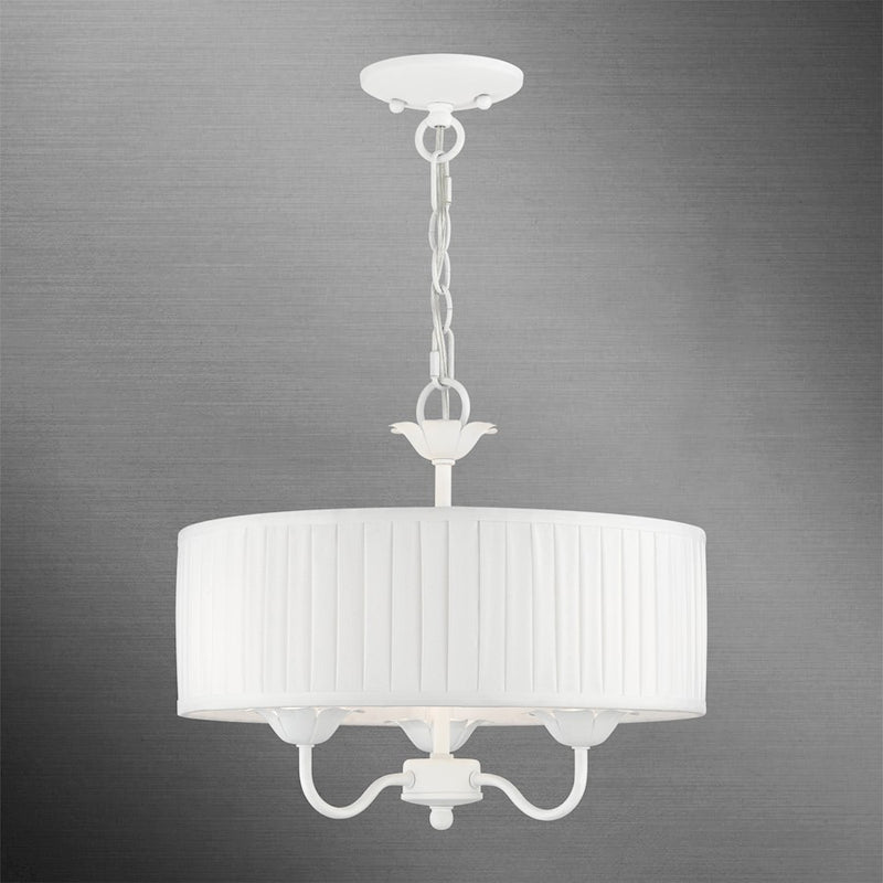 Livex Edinburgh 3 Light Pendant Chandelier, Off-White/White