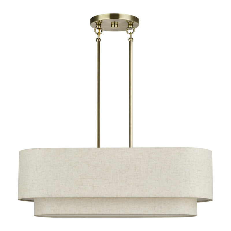 Livex Manorwood 3Lt Medium Chandelier, Brass/Oatmeal/White