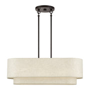 Livex Manorwood 3Lt Medium Chandelier, Bronze/Oatmeal/White - 41933-92