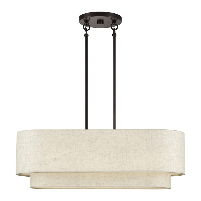 Livex Manorwood 3Lt Medium Chandelier, Bronze/Oatmeal/White - 41933-92
