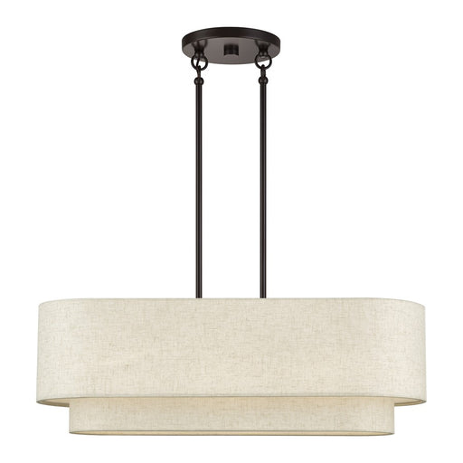 Livex Manorwood 3Lt Medium Chandelier, Bronze/Oatmeal/White - 41933-92