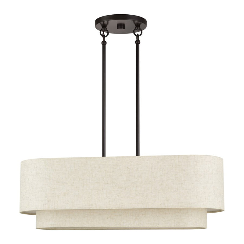 Livex Manorwood 3Lt Medium Chandelier, Bronze/Oatmeal/White