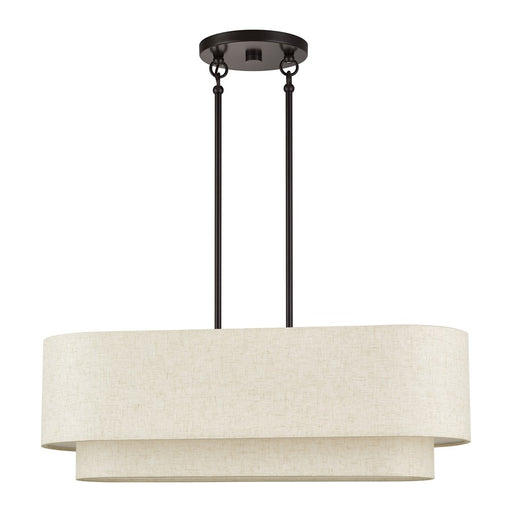 Livex Manorwood 3Lt Medium Chandelier, Bronze/Oatmeal/White
