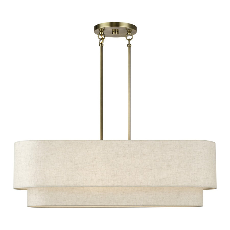 Livex Manorwood 4Lt Large Chandelier, Brass/Oatmeal/White - 41934-01
