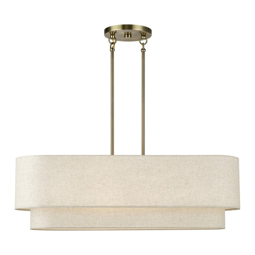 Livex Manorwood 4Lt Large Chandelier, Brass/Oatmeal/White - 41934-01