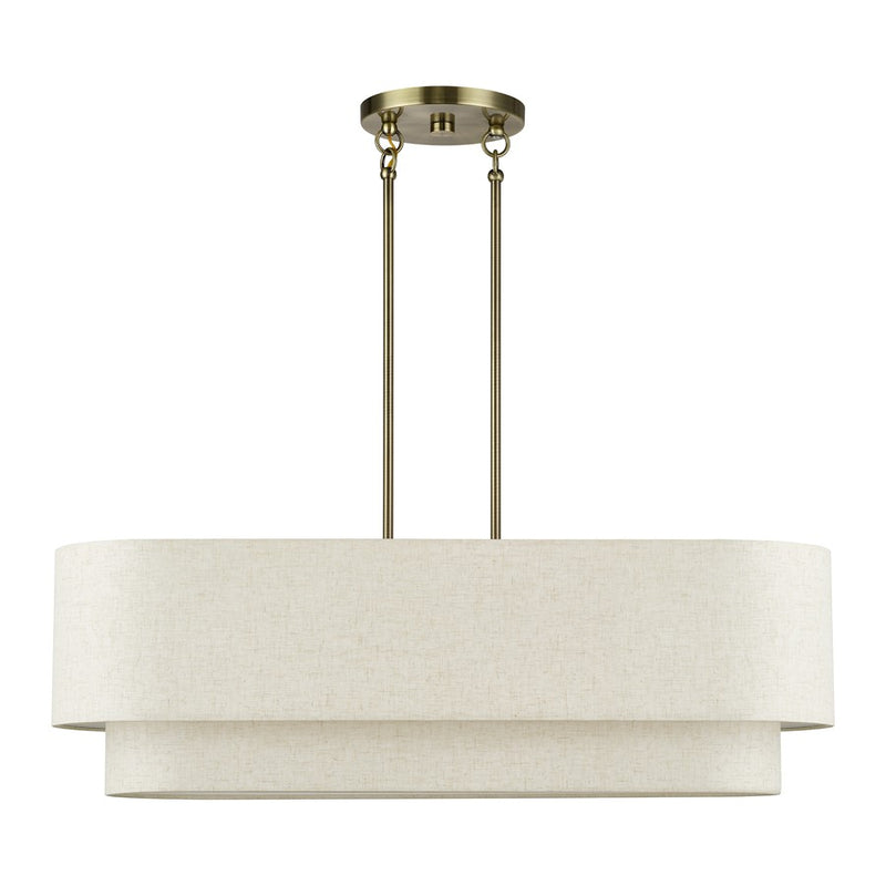 Livex Manorwood 4Lt Large Chandelier, Brass/Oatmeal/White