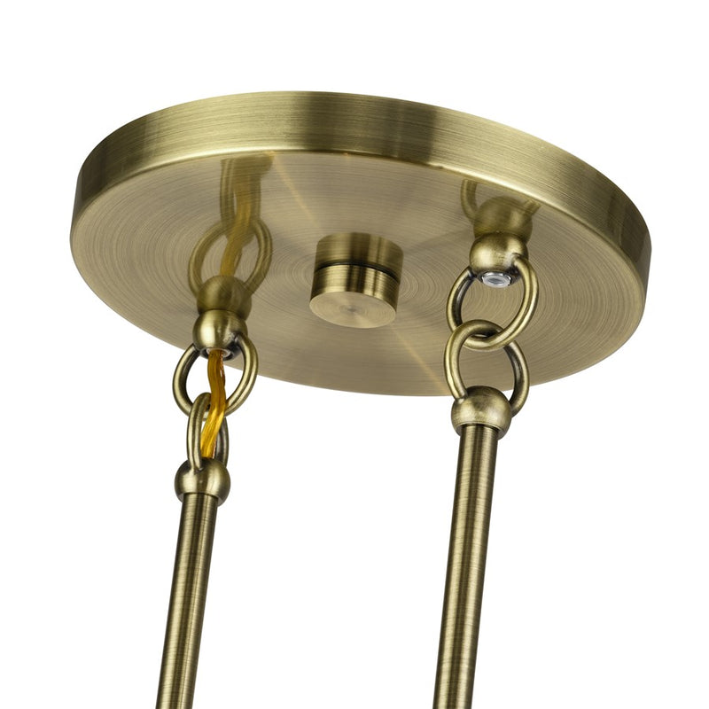 Livex Manorwood 4Lt Large Chandelier, Brass/Oatmeal/White
