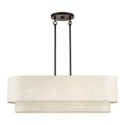 Livex Manorwood 4Lt Large Chandelier, Bronze/Oatmeal/White - 41934-92