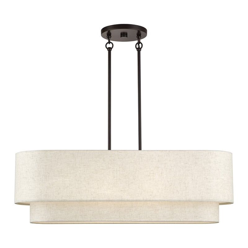 Livex Manorwood 4Lt Large Chandelier, Bronze/Oatmeal/White - 41934-92