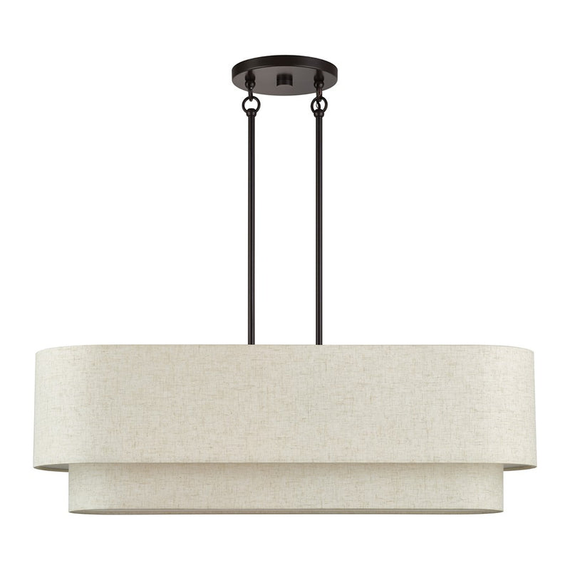 Livex Manorwood 4Lt Large Chandelier, Bronze/Oatmeal/White