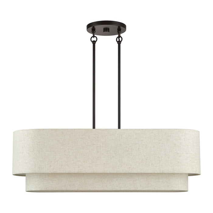 Livex Manorwood 4Lt Large Chandelier, Bronze/Oatmeal/White