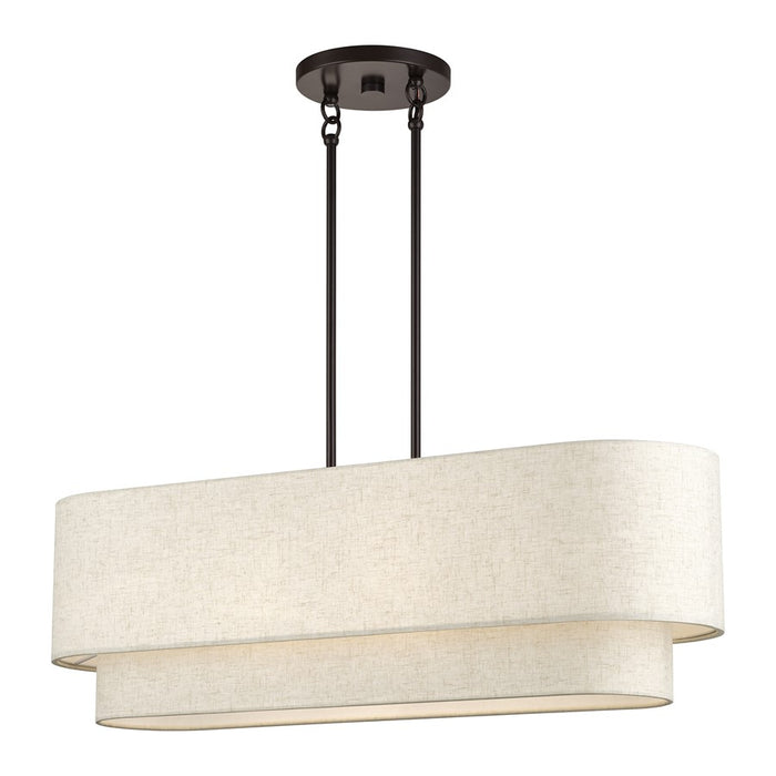 Livex Manorwood 4Lt Large Chandelier, Bronze/Oatmeal/White
