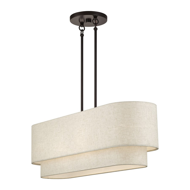 Livex Manorwood 4Lt Large Chandelier, Bronze/Oatmeal/White