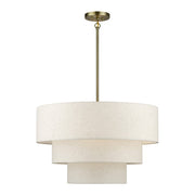 Livex Manorwood 5Lt Medium Pendant Chandelier, Brass/Oatmeal/White - 41936-01