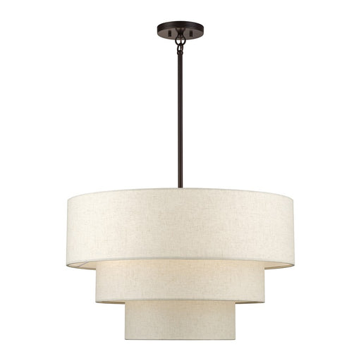 Livex Manorwood 5Lt Medium Pendant Chandelier, Bronze/Oatmeal/White - 41936-92