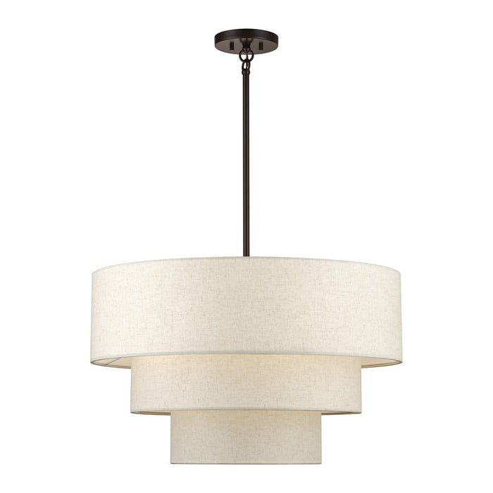 Livex Manorwood 5Lt Medium Pendant Chandelier, Bronze/Oatmeal/White - 41936-92