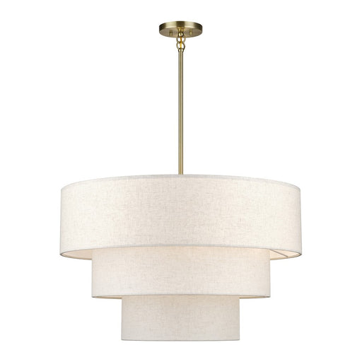 Livex Manorwood 8Lt Large Pendant Chandelier, Brass/Oatmeal/White - 41937-01