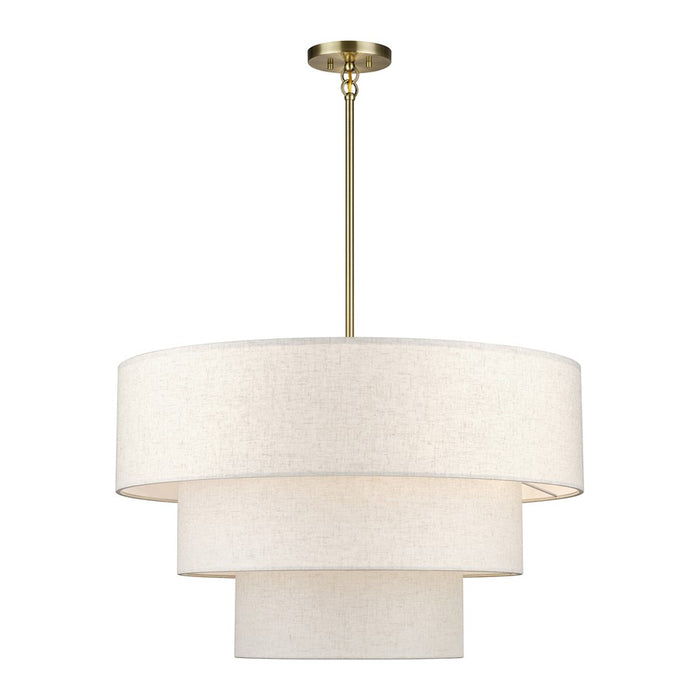 Livex Manorwood 8Lt Large Pendant Chandelier, Brass/Oatmeal/White - 41937-01