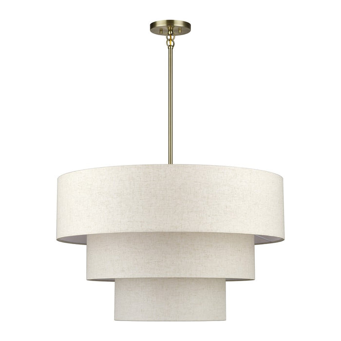 Livex Manorwood 8Lt Large Pendant Chandelier, Brass/Oatmeal/White