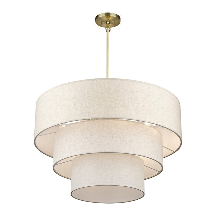 Livex Manorwood 8Lt Large Pendant Chandelier, Brass/Oatmeal/White