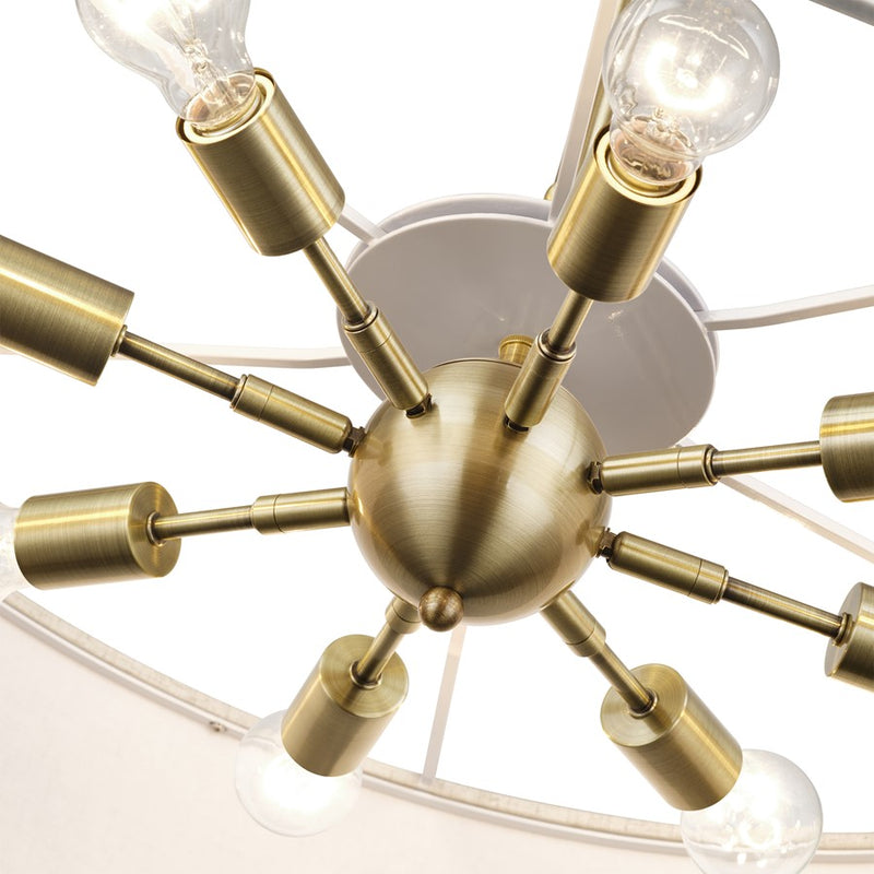 Livex Manorwood 8Lt Large Pendant Chandelier, Brass/Oatmeal/White