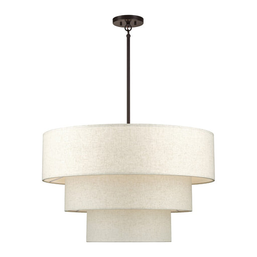 Livex Manorwood 8Lt Large Pendant Chandelier, Bronze/Oatmeal/White - 41937-92