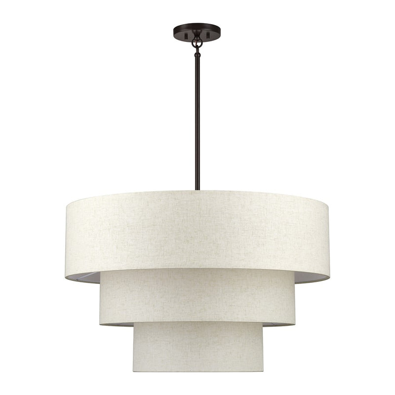 Livex Manorwood 8Lt Large Pendant Chandelier, Bronze/Oatmeal/White